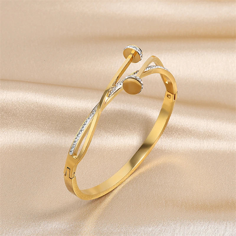 سوار UILZ الجديد المفتوح من الزركون للنساء، سوار عصري مرصع بالكريستال قابل للتعديل، مجوهرات للحفلات، هدية